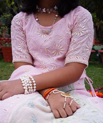 Pink embroidered pure georgette lehenga set 2