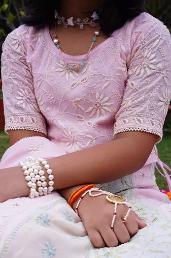 Pink embroidered pure georgette lehenga set