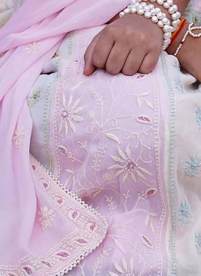 Pink embroidered pure georgette lehenga set 3