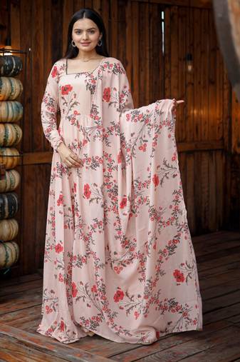 Designer baby pink full flaired faux gorgette gown