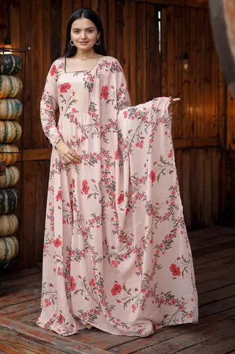 Designer baby pink full flaired faux gorgette gown