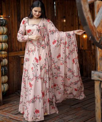 Designer baby pink full flaired faux gorgette gown 2
