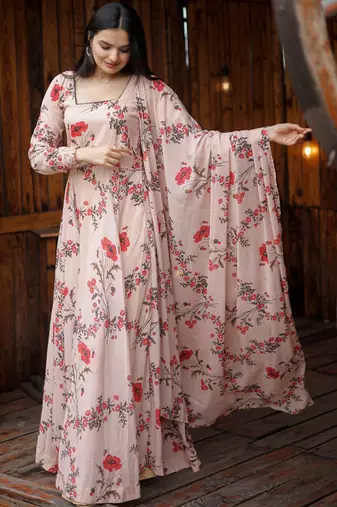 Designer baby pink full flaired faux gorgette gown