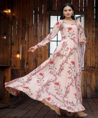 Designer baby pink full flaired faux gorgette gown 4