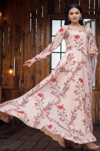 Designer baby pink full flaired faux gorgette gown