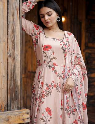 Designer baby pink full flaired faux gorgette gown 5