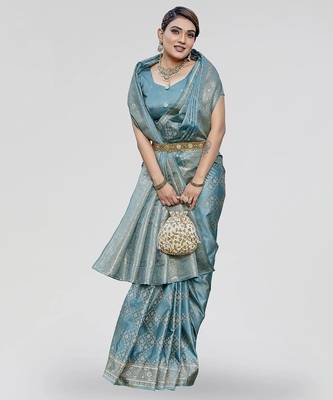 Teal blue zari woven banarasi silk traditional saree with blouse 4
