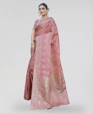 Dusty pink zari woven banarasi silk designer saree with blouse 1