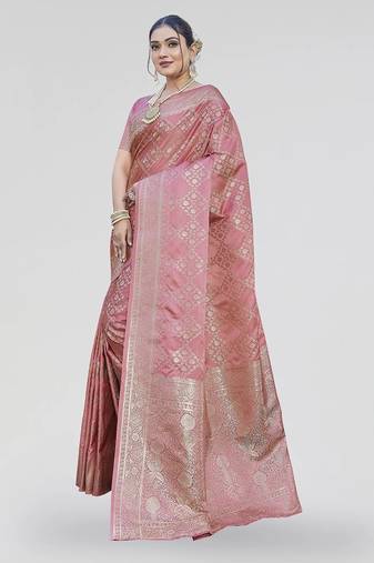Dusty pink zari woven banarasi silk designer saree with blouse