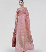 Dusty pink zari woven banarasi silk designer saree with blouse