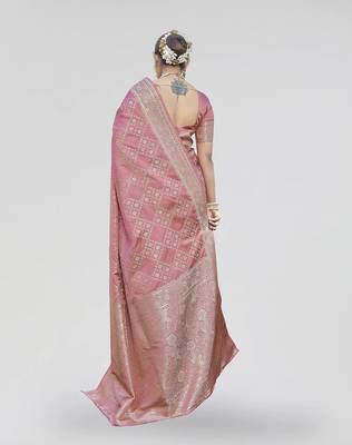 Dusty pink zari woven banarasi silk designer saree with blouse 2