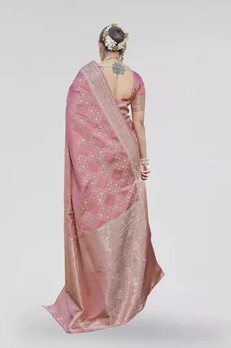 Dusty pink zari woven banarasi silk designer saree with blouse