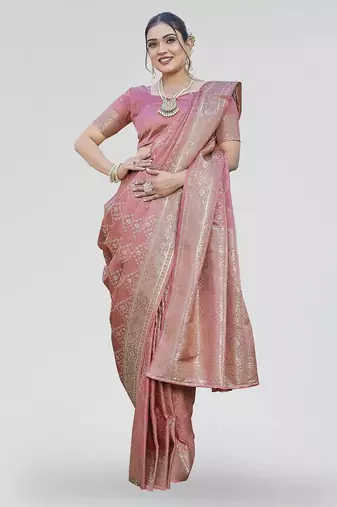 Dusty pink zari woven banarasi silk designer saree with blouse