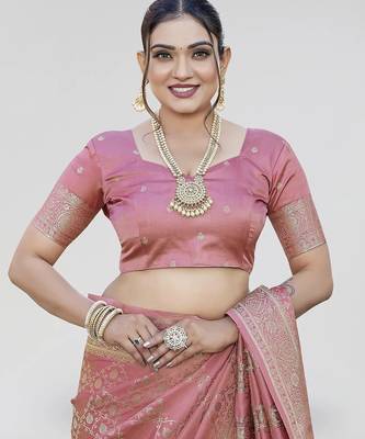 Dusty pink zari woven banarasi silk designer saree with blouse 5