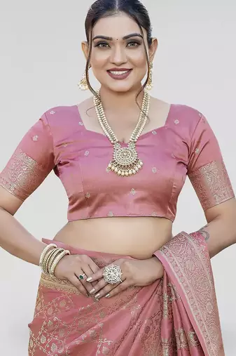 Dusty pink zari woven banarasi silk designer saree with blouse