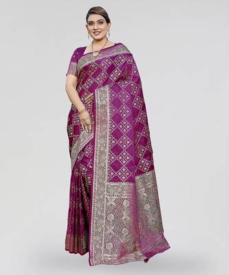 Rani pink zari woven banarasi silk ethnic saree with blouse 1