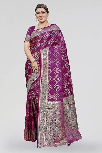 Rani pink zari woven banarasi silk ethnic saree with blouse