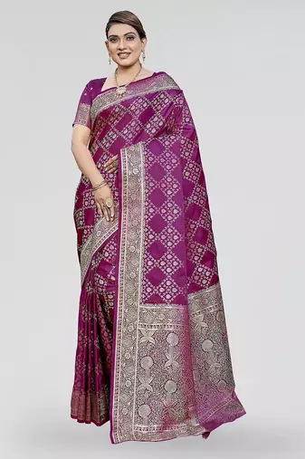 Rani pink zari woven banarasi silk ethnic saree with blouse