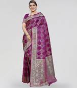Rani pink zari woven banarasi silk ethnic saree with blouse