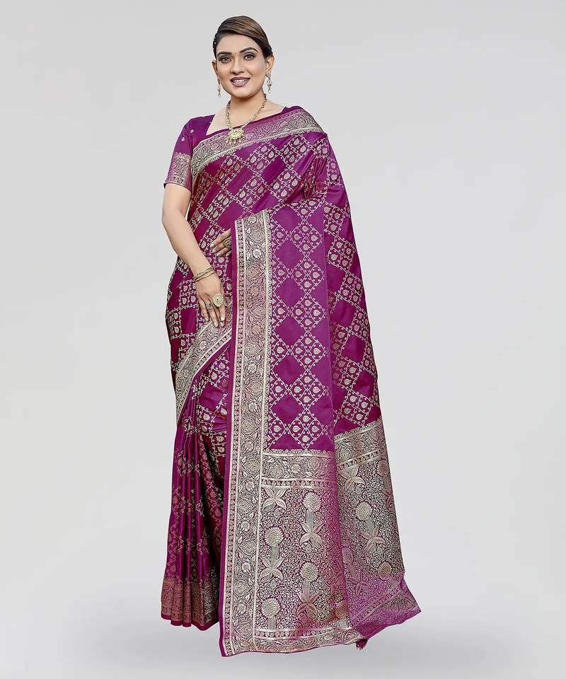 Rani pink zari woven banarasi silk ethnic saree with blouse