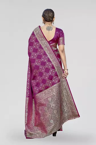 Rani pink zari woven banarasi silk ethnic saree with blouse