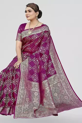 Rani pink zari woven banarasi silk ethnic saree with blouse