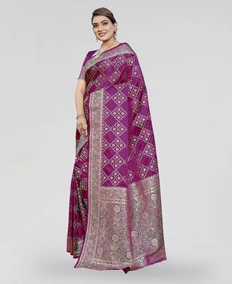 Rani pink zari woven banarasi silk ethnic saree with blouse 4