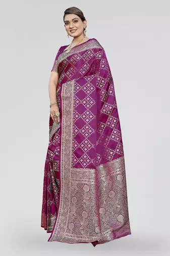 Rani pink zari woven banarasi silk ethnic saree with blouse