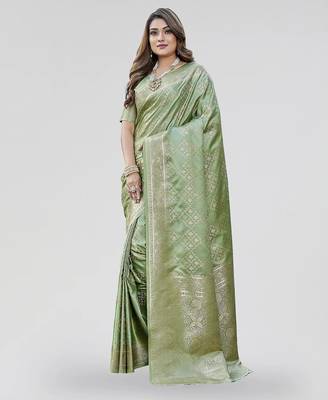 Olive green zari woven banarasi silk festive saree with blouse 1