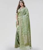 Olive green zari woven banarasi silk festive saree with blouse