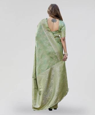 Olive green zari woven banarasi silk festive saree with blouse 2