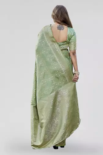 Olive green zari woven banarasi silk festive saree with blouse