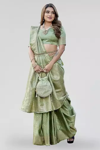 Olive green zari woven banarasi silk festive saree with blouse