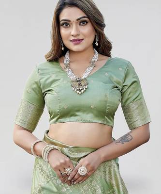 Olive green zari woven banarasi silk festive saree with blouse 4