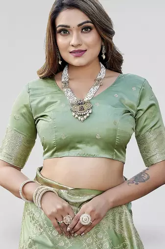 Olive green zari woven banarasi silk festive saree with blouse