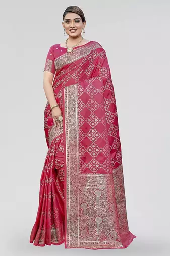 Red zari woven banarasi silk bridal saree with blouse