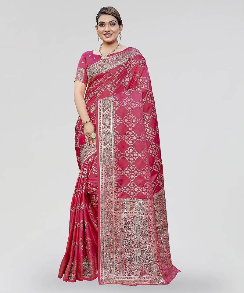 Red zari woven banarasi silk bridal saree with blouse