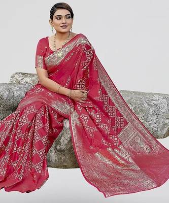Red zari woven banarasi silk bridal saree with blouse 3