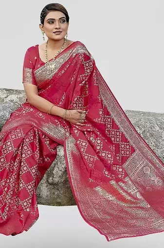 Red zari woven banarasi silk bridal saree with blouse