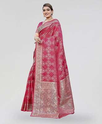 Red zari woven banarasi silk bridal saree with blouse 4