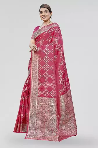 Red zari woven banarasi silk bridal saree with blouse