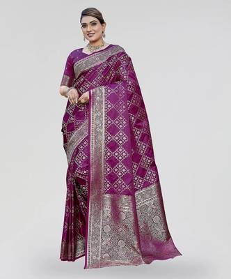 Purple zari woven banarasi silk party wear saree with blouse 1