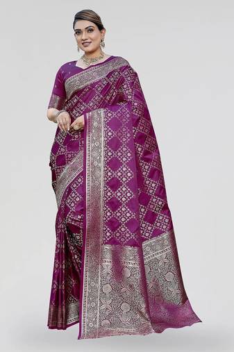 Purple zari woven banarasi silk party wear saree with blouse