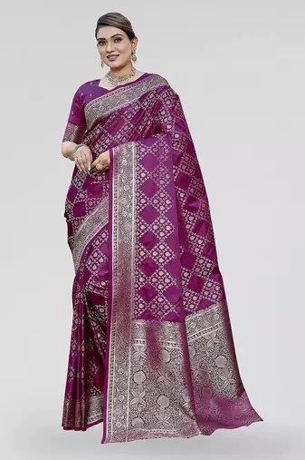 Purple zari woven banarasi silk party wear saree with blouse