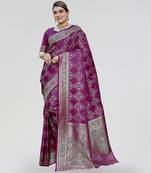 Purple zari woven banarasi silk party wear saree with blouse
