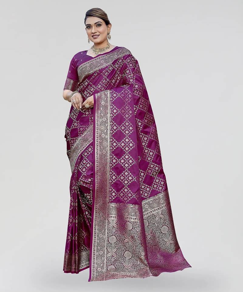 Purple zari woven banarasi silk party wear saree with blouse