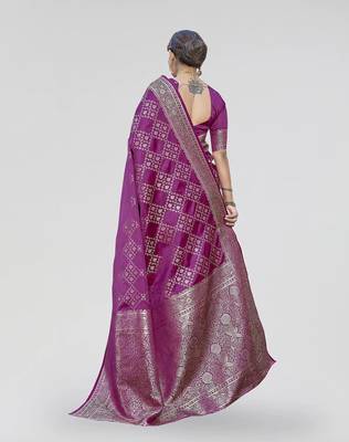 Purple zari woven banarasi silk party wear saree with blouse 2