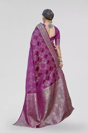 Purple zari woven banarasi silk party wear saree with blouse
