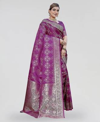 Purple zari woven banarasi silk party wear saree with blouse 3