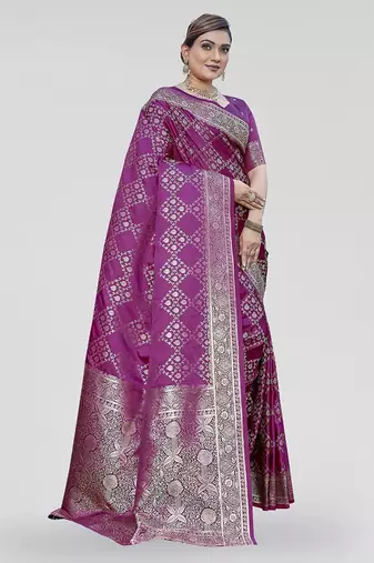Purple zari woven banarasi silk party wear saree with blouse